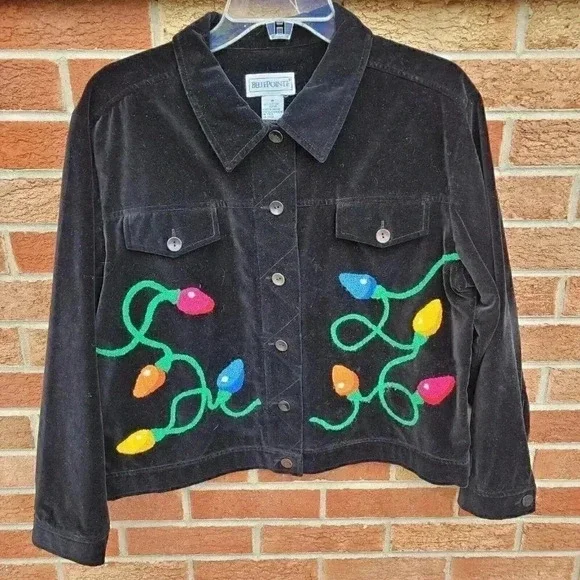 Vintage Bellepointe Christmas Lights Blazer Jacket Women's Size Medium - Picture 1 of 7